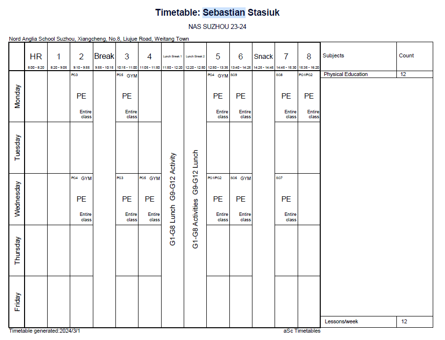 2023年度江苏省苏州市相城区诺德学校学生体质健康、近视率排名；2023-2024苏州市相城区诺德学校体育课表 - 2023 Health Report